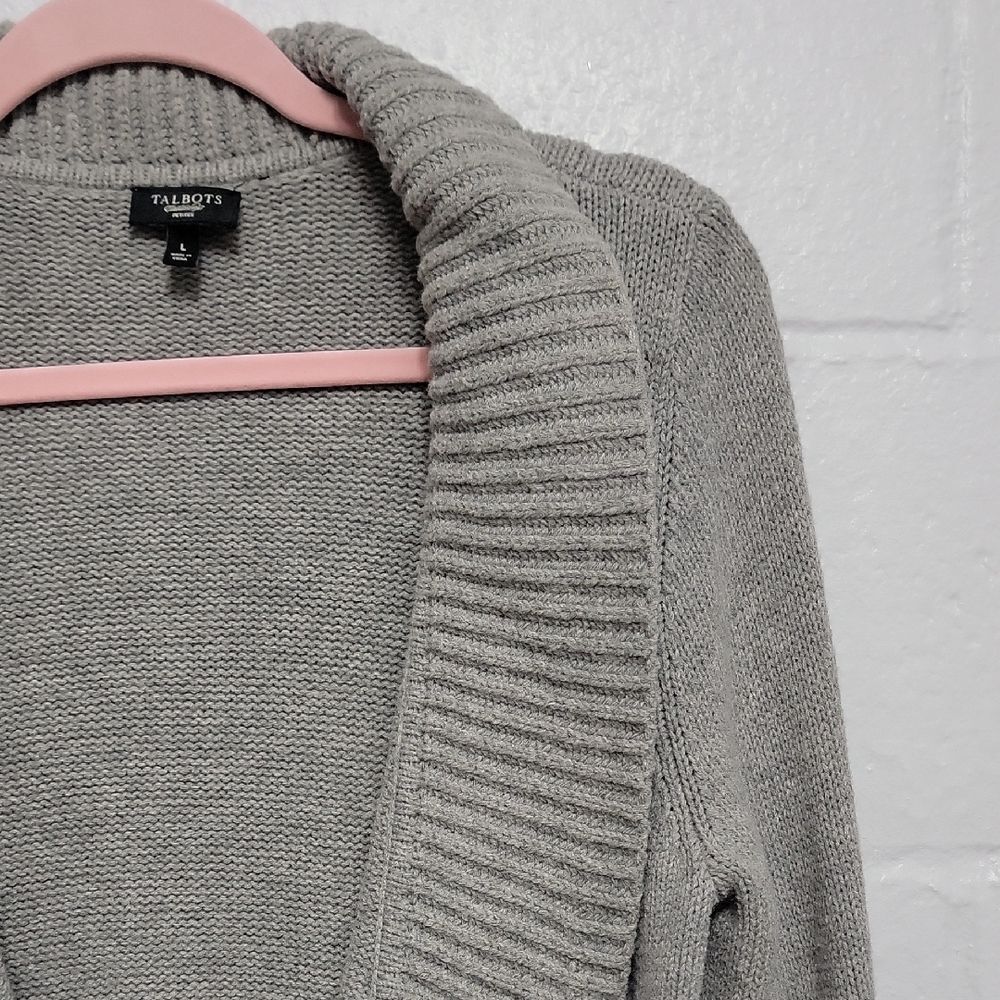 Talbots Petites Gray Shawl Collar Knit Cardigan Sweater Size LP - Picture 7 of 12